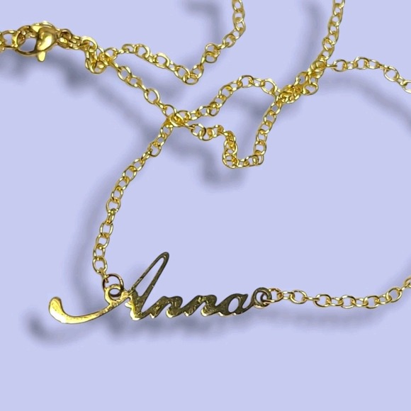 Anna Jewelry - Dainty Gold‎ Tone "Anna" Spell Out Pendant Necklace 17"